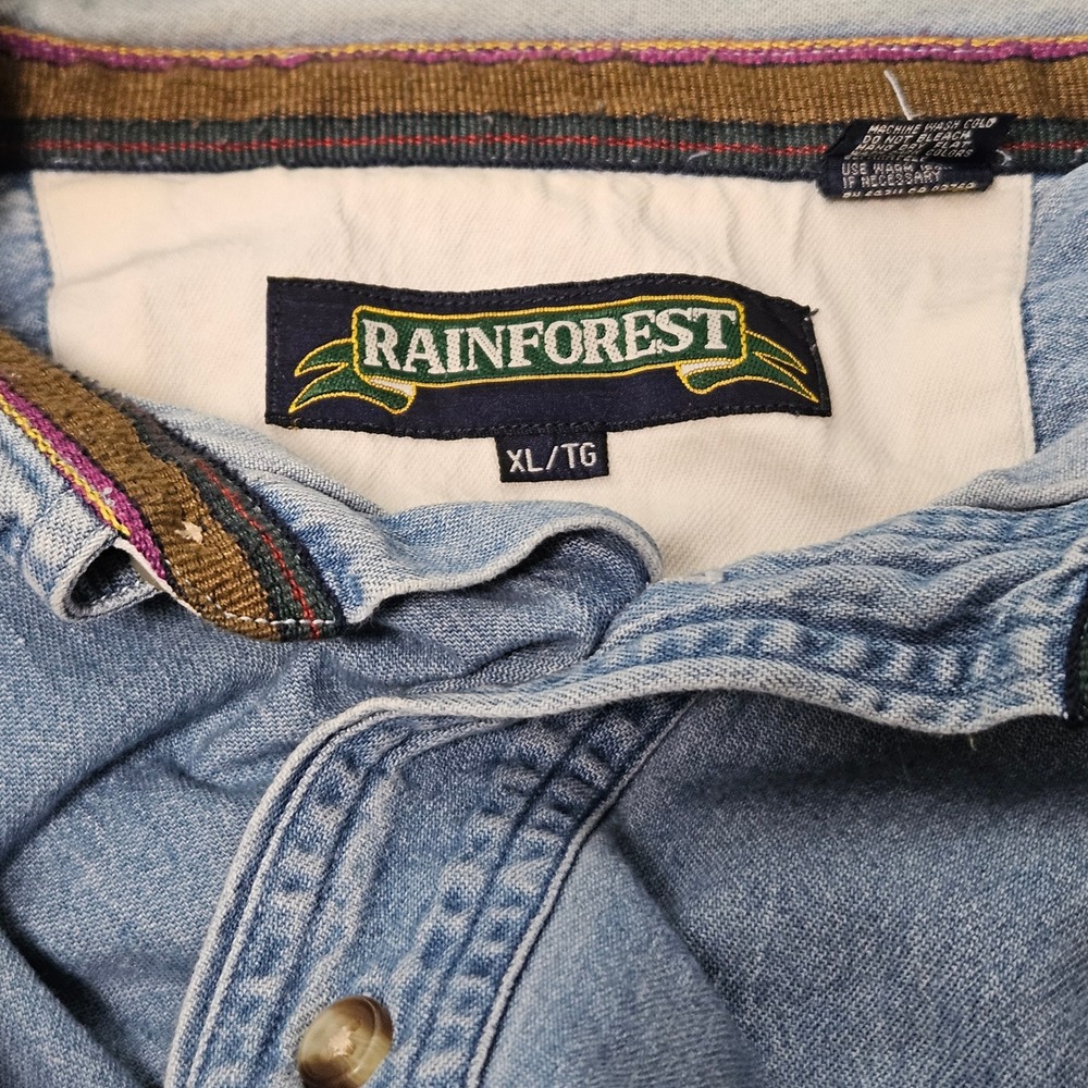 Rainforest Denim Safari Shirt Mens XL Vintage Utility Outdoor Cotton Button Down - Picture 6 of 8